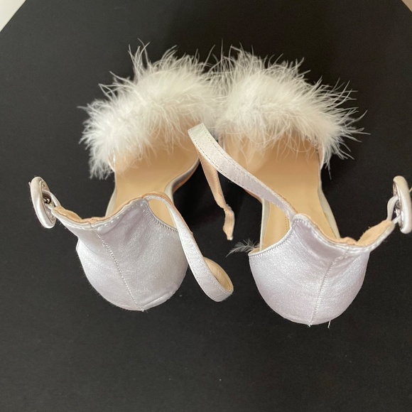 Primark Silver Satin Fluffy Feather fur Sandal Heels US10 - Picture 7 of 10